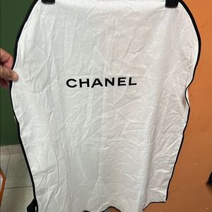 CHANEL White Dust Cover with Black Trim and Logo